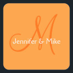 Wedding Monogram Orange Stickers Square<br><div class="desc">Wedding Monogram Orange Sticker design by Elke Clarke © 2008 Customisable.</div>