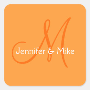 Wedding Monogram Orange Stickers Square