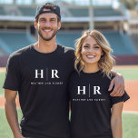 Wedding Monogram Personalised Bride And Groom T-Shirt<br><div class="desc">Step into marital bliss with our Wedding Monogram Personalised Bride and Groom T-Shirt. This tasteful garment is a testament to minimalist wedding elegance, featuring a classic black and white colour palette that radiates sophistication. The carefully designed wedding monogram, including the bride and groom initials, adds a personalised touch that captures...</div>