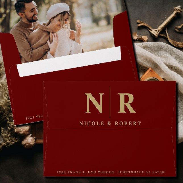 Wedding Monogram Photo Liner Return Address Custom Envelope (Creator Uploaded)