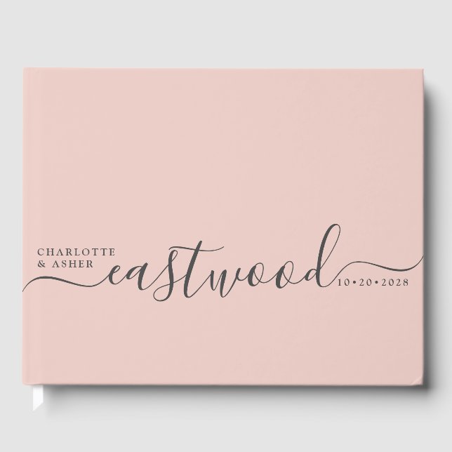 Wedding Monogram Pink Wedding Guest Book (Front)