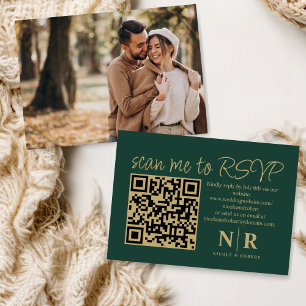 Wedding Monogram QR Code RSVP With Photo Elegant Enclosure Card