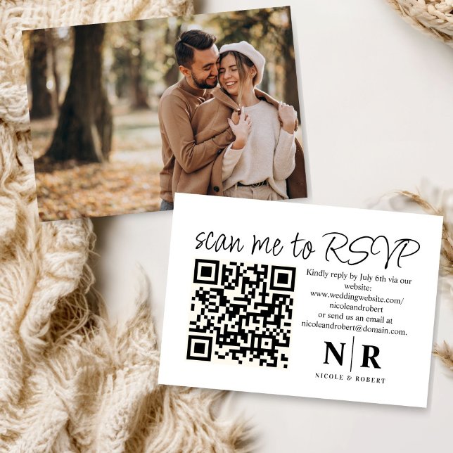 Wedding Monogram QR Code RSVP With Photo Elegant Enclosure Card (Creator Uploaded)