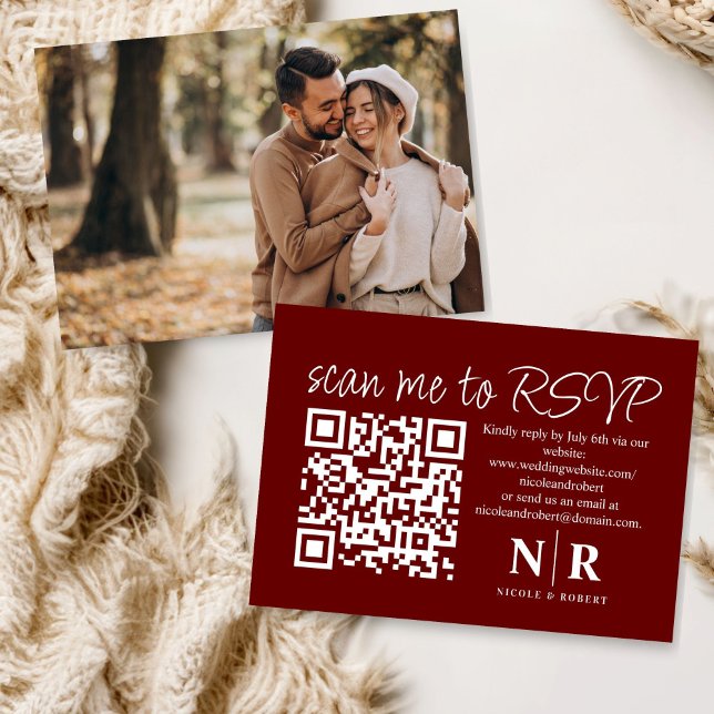 Wedding Monogram QR Code RSVP With Photo Elegant Enclosure Card (Creator Uploaded)