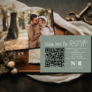 Wedding Monogram QR Code RSVP With Photo Elegant Enclosure Card