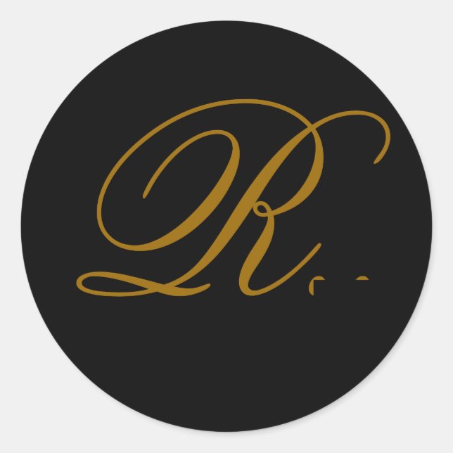 Wedding Monogram R Gold & Black Seal Sticker (Front)
