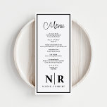 Wedding Monogram Reception Or Engagement Dinner Menu<br><div class="desc">Introducing our White and Black Wedding Monogram Reception Or Engagement Dinner Menus, the epitome of timeless elegance and personalised sophistication for your special occasion. Crafted with meticulous attention to detail, these menus add a touch of refinement to any wedding reception, rehearsal dinner, or engagement party. The classic combination of white...</div>