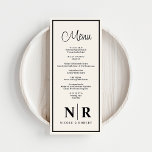 Wedding Monogram Reception Or Engagement Dinner Menu<br><div class="desc">Our Off White and Black Wedding Monogram Reception or Engagement Dinner Menus, a blend of timeless elegance and personalised charm perfect for any special occasion. Designed with a sophisticated off-white backdrop and striking black accents, these menus add a touch of refined elegance to your event, whether it's a wedding reception,...</div>