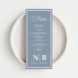 Wedding Monogram Reception Or Engagement Dinner Menu<br><div class="desc">Introduce a touch of refined elegance to your special event with our Dusty Blue and White Wedding Monogram Reception or Engagement Dinner Menus. These exquisite menus are designed to elevate your dining experience, making them the perfect addition to weddings, rehearsal dinners, and engagement parties alike. The sophisticated blend of dusty...</div>