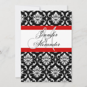Wedding Monogram Red Damask Invitation Front View