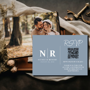 Wedding Monogram RSVP QR Code Photo Elegant Enclosure Card