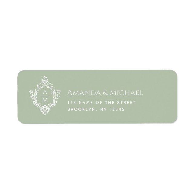 Wedding Monogram Sage Green Vintage Crest  (Front)