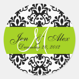 Wedding Monogram Save Date Damask Green Seal