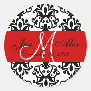 Wedding Monogram Save Date Damask Red Seal