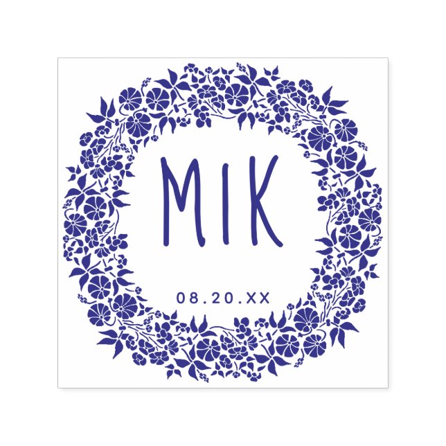 Wedding Monogram Save the Date | Floral Wreath Self-inking Stamp (Design)