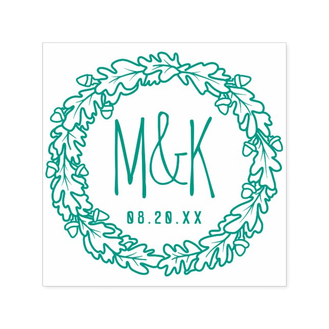 Wedding Monogram Save the Date | Oak Acorn Wreath Self-inking Stamp (Design)