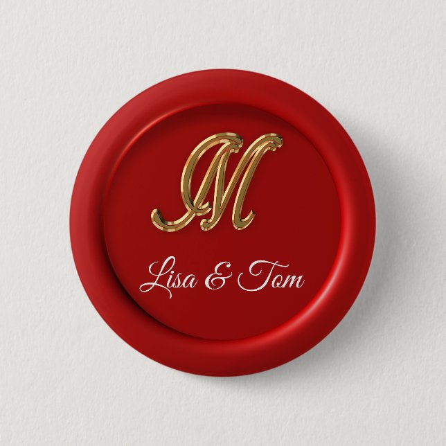 Wedding monogram seal 6 cm round badge (Front)