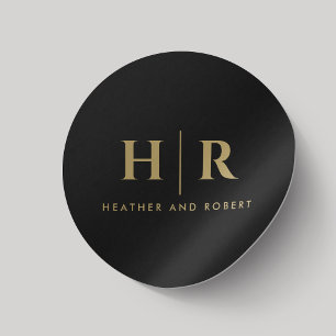 Wedding Monogram Simple Classic Chic Black Gold Classic Round Sticker