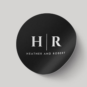 Wedding Monogram Simple Classic Chic Minimal Black Round Sticker