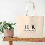 Wedding Monogram Simple Classic Elegant Minimal Large Tote Bag<br><div class="desc">Introducing our Wedding Monogram Simple Classic Elegant Minimal Large Tote Bag, the epitome of sophistication and style. Personalised with your unique wedding monogram and featuring a minimalist design with the bride and groom's initials, this tote bag is an elegant accessory that complements your wedding theme seamlessly. Its simplicity and class...</div>