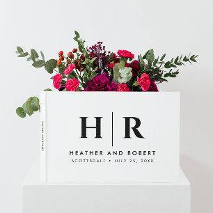 Wedding Monogram Simple Classic Minimal White Guest Book