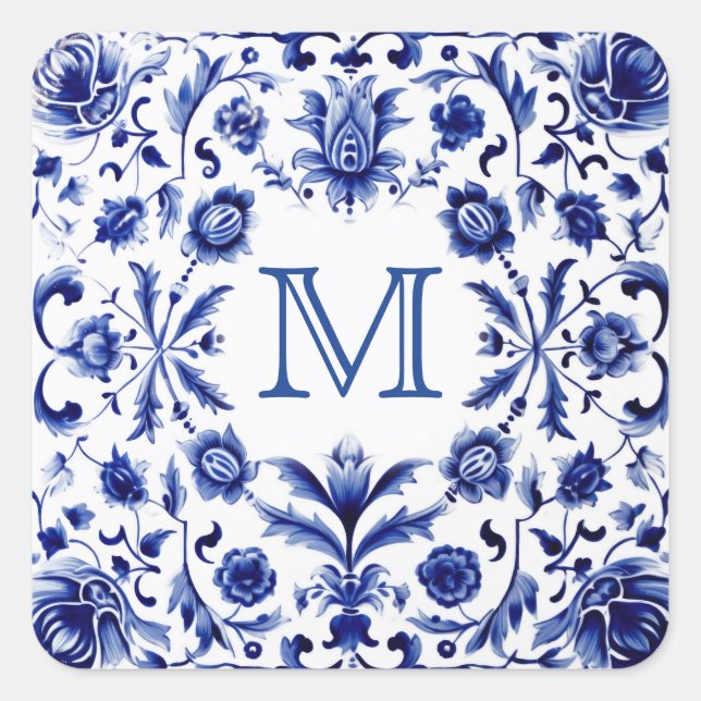 wedding monogram  square sticker (Front)