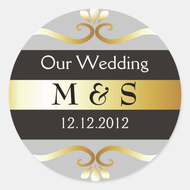 Wedding Monogram Stickers - Grey & Gold (Front)