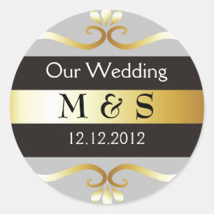 Wedding Monogram Stickers - Grey & Gold