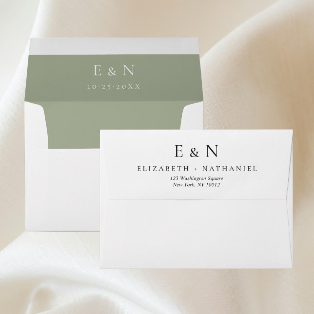 Wedding Monogram Timeless Green Return Address Envelope (Creator Uploaded)