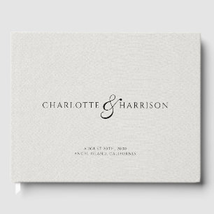 Wedding Monogram White Faux Linen  Guest Book