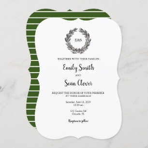 Wedding Monogram Wreath Green Stripe Invitation