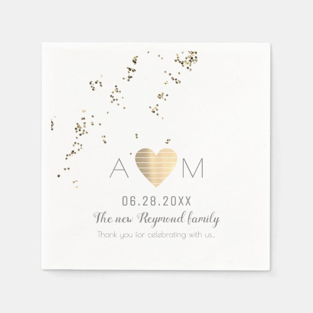 wedding monogrammed falling faux glitter white napkin (Front)