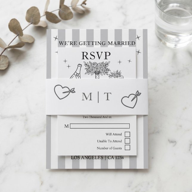 Wedding Monogrammed Grey and White  Invitation Belly Band (Wedding Monogrammed Grey and White Invitation Belly Band
by Ricaso. Modern and chic simple hearts)