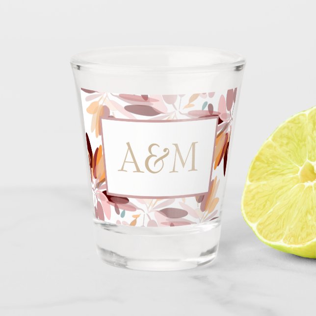 Wedding/Monogrammed Spring Style Modern Floral Shot Glass (Front)
