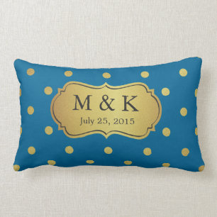 Wedding Monogrammed - Stylish Gold Polka Dots Lumbar Cushion