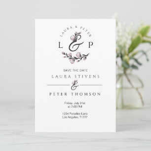 Wedding monograms with floral ampersand invitation
