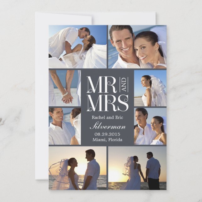 Wedding Montage Wedding Announcement - Grey (Front)
