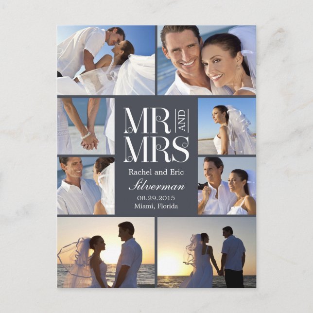 Wedding Montage Wedding Announcement - Grey Postcard (Front)