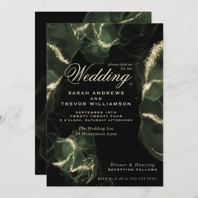 Wedding |  Moss Abstract Alcohol Ink   Invitation (Front/Back)