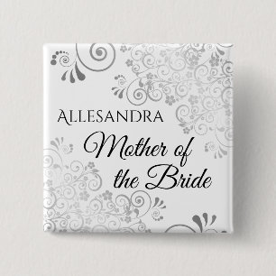 Wedding Mother of the Bride Name Tag Silver 15 Cm Square Badge