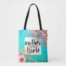 Wedding Mother of the Bride Pink Floral Teal Gold Tote Bag