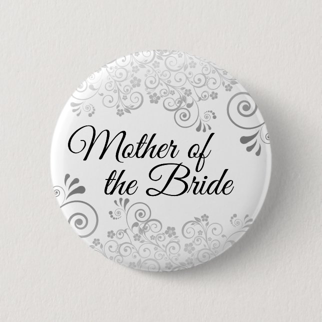 Wedding Mother of the Bride Silver Floral Filigree 6 Cm Round Badge (Front)