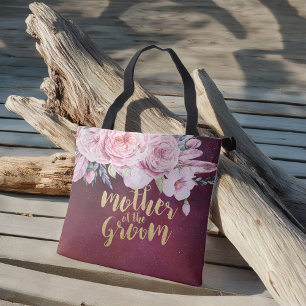 Wedding Mother of the Groom Floral Burgundy Red Tote Bag