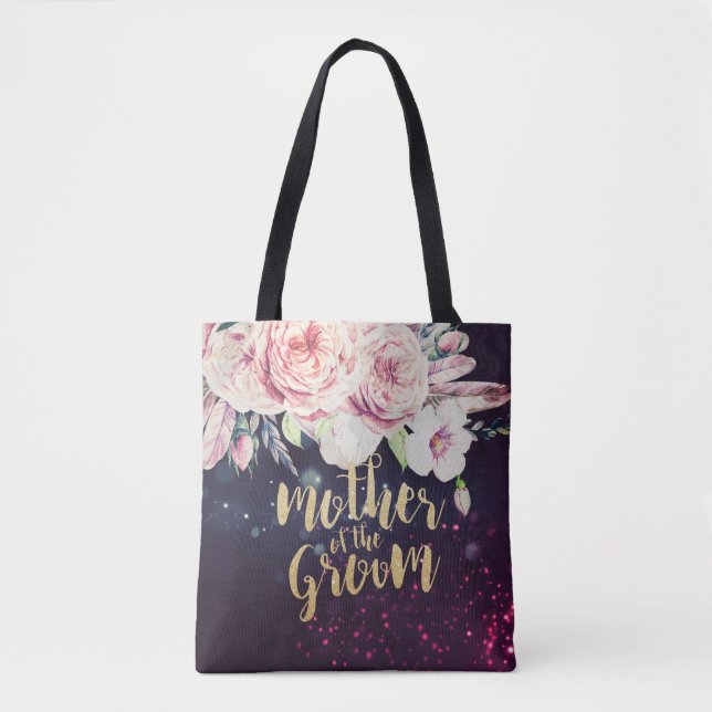 Wedding Mother of the Groom Floral Purple Lights Tote Bag (Front)