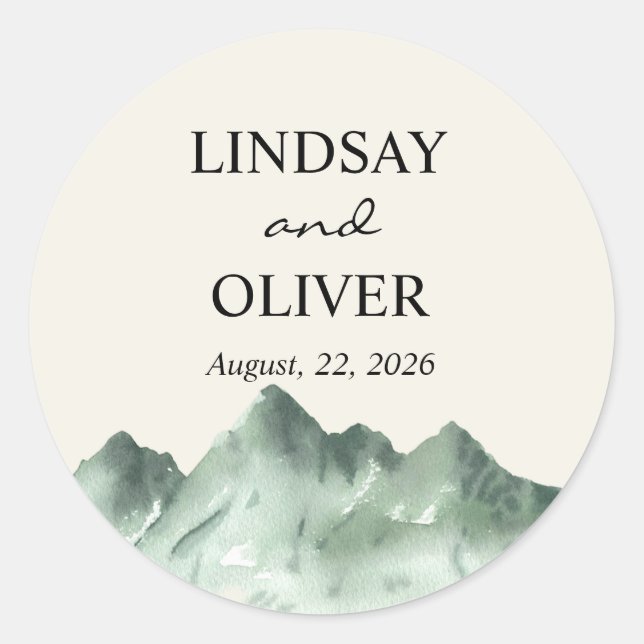 Wedding Mountains | Rustic Favour Classic Round Sticker (Front)
