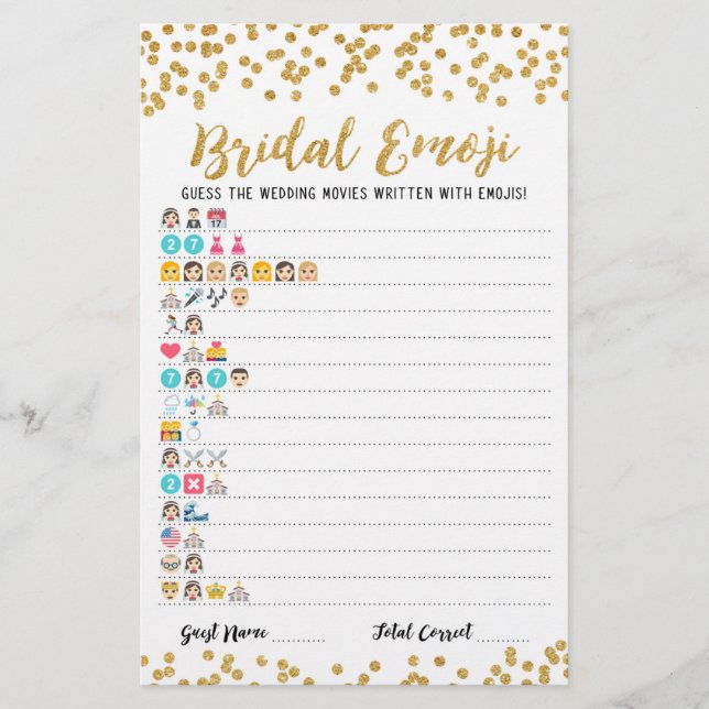 Wedding movies emoji with Answers Bridal shower (Front)