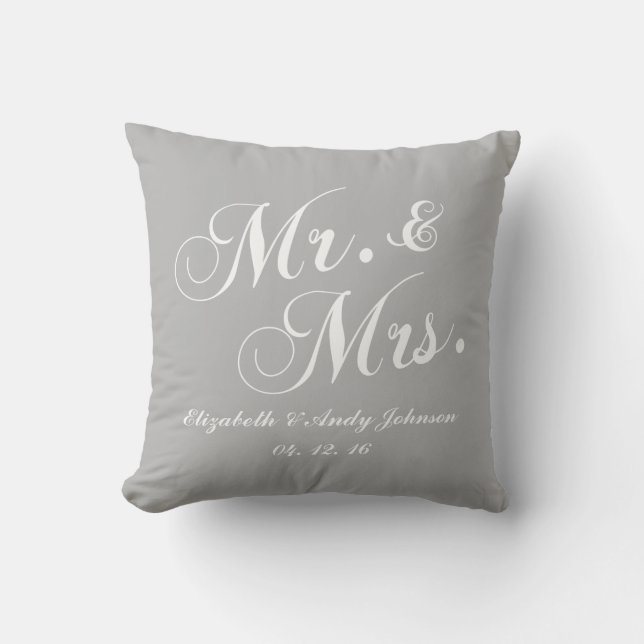 Wedding Mr and Mrs Grey White Cushion (Front)