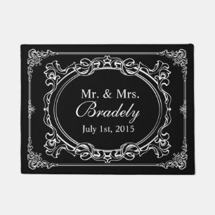 Wedding Mr. and Mrs. Vintage Black and White Frame Doormat