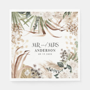 Wedding Mr Mrs pampas eucalyptus modern boho party Napkin