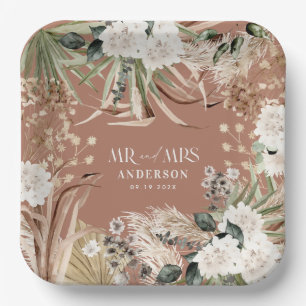Wedding Mr Mrs pampas eucalyptus modern boho party Paper Plate
